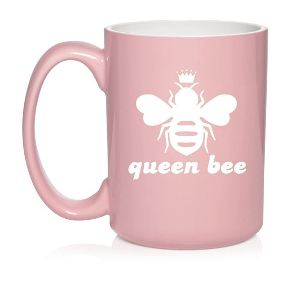 Queen Bee Ceramic Coffee Mug Tea Cup Gift (15oz Light Pink)