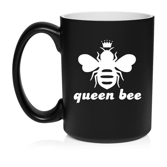 Queen Bee Ceramic Coffee Mug Tea Cup Gift (15oz Matte Black)