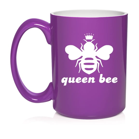 Queen Bee Ceramic Coffee Mug Tea Cup Gift (15oz Purple)