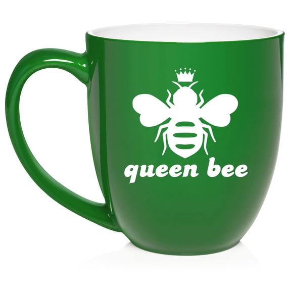Queen Bee Ceramic Coffee Mug Tea Cup Gift (16oz Green)
