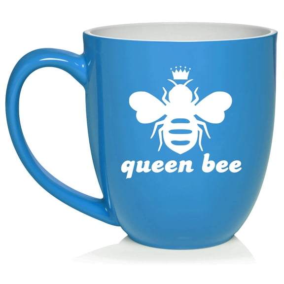 Queen Bee Ceramic Coffee Mug Tea Cup Gift (16oz Light Blue)