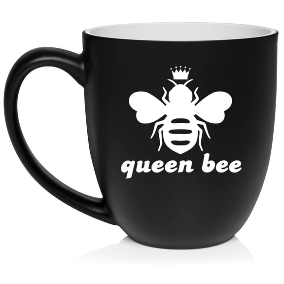 Queen Bee Ceramic Coffee Mug Tea Cup Gift (16oz Matte Black)