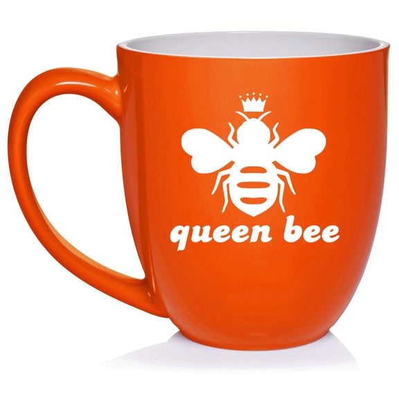 Queen Bee Ceramic Coffee Mug Tea Cup Gift (16oz Orange)