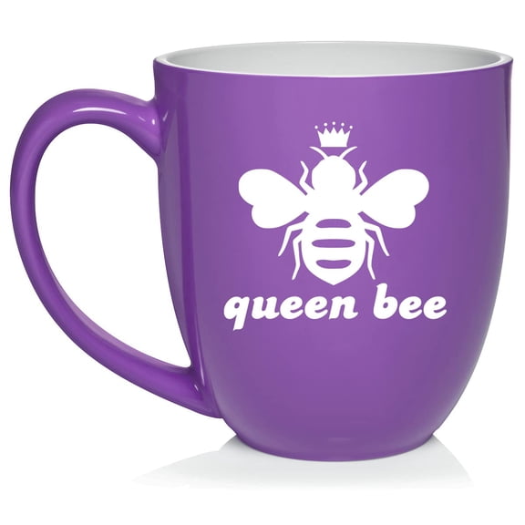 Queen Bee Ceramic Coffee Mug Tea Cup Gift (16oz Purple)