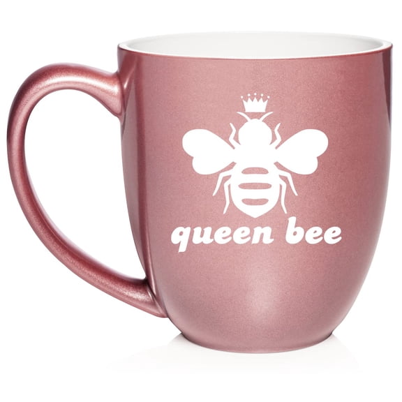 Queen Bee Ceramic Coffee Mug Tea Cup Gift (16oz Rose Gold)