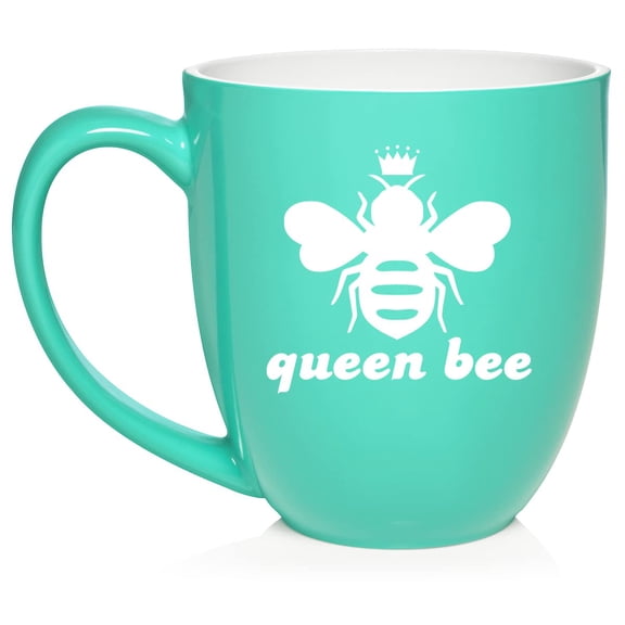 Queen Bee Ceramic Coffee Mug Tea Cup Gift (16oz Teal)