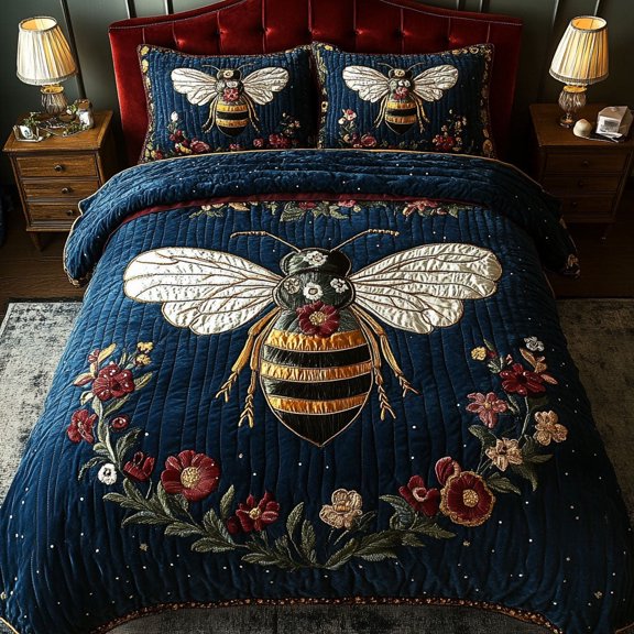 Queen Bee Charm 3-Piece Quilted Bedding Set