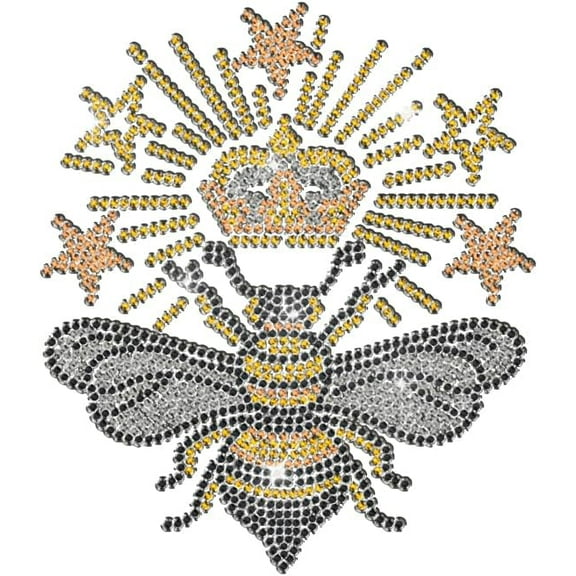 Queen Bee Crown Crystal Rhinestone Iron-On Applique Transfer Crown Rays Stars Clear Bling DIY Patch Clothing Repair Hot Fix Applique for T-Shirt Jacket Bag Jeans Craft