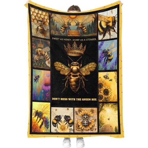 Queen Bee Crown Honeycomb Sunflower Fleece Blanket