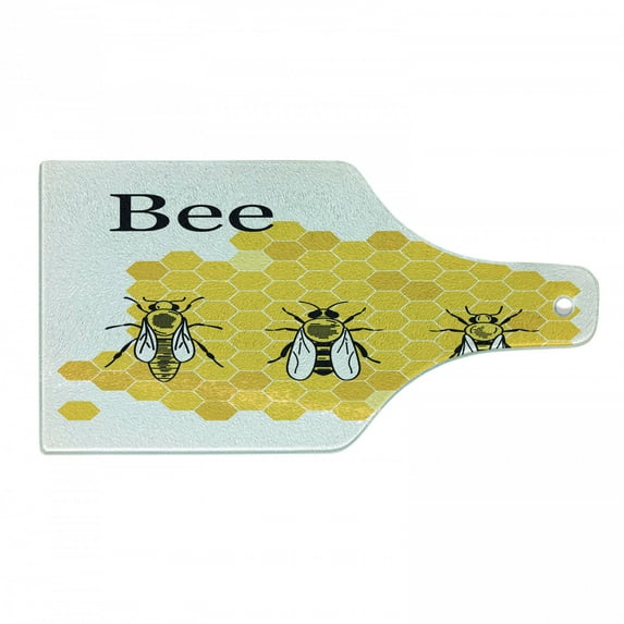 Queen Bee Cutting Board, Computer Graphical Educational Drawing of Queen Drone and Worker, Decorative Tempered Glass Cutting and Serving Board, in 3 Sizes, by Ambesonne