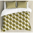 thumbnail image 1 of Queen Bee Duvet Cover Set, Continuous Pattern of Calligraphy on Honey Jars with Sunflowers, Decorative 3 Piece Bedding Set with 2 Pillow Shams, Calking Size, Mustard Taupe, by Ambesonne, 1 of 2