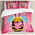 thumbnail image 1 of Queen Bee Duvet Cover Set Queen Size, Valentine's Day Themed Bumblebee Holding a Giant Heart Cartoon Style, Decorative 3 Piece Bedding Set with 2 Pillow Shams, Coral Pale Blue Yellow, by Ambesonne, 1 of 3