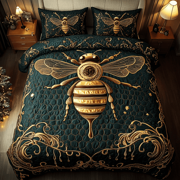Queen Bee Glory Quilted Bedding Set , 3-Piece Bedding Set