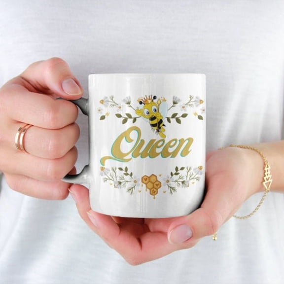 Queen Bee Mug, Mom White Gsy Mug, ceramic, Gift Her, Mom Birthday Gift, Cute Bee Gift Birthday..jpg