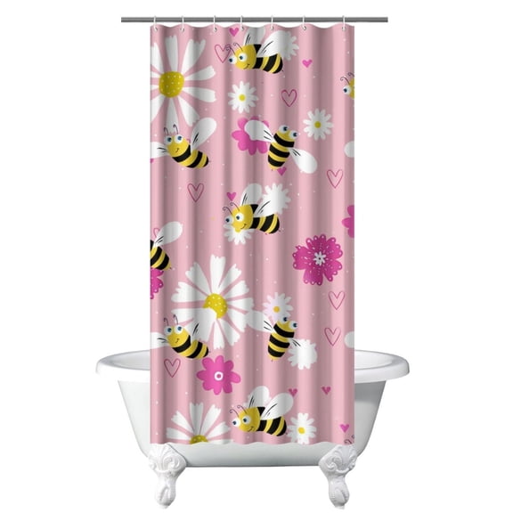 Queen Bee Print Shower Curtain - Hotel Style Waterproof Fabric, Cute Hive Pattern, Quick Dry & Fade-Resistant, 36" x 72"
