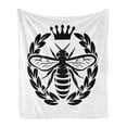 thumbnail image 1 of Queen Bee Soft Flannel Fleece Blanket, Monochrome Wreath Insect and Crown Abstract Bee Silhouette Ruler of the Colony, Cozy Plush for Indoor and Outdoor Use, 70" x 90", Black White, by Ambesonne, 1 of 5