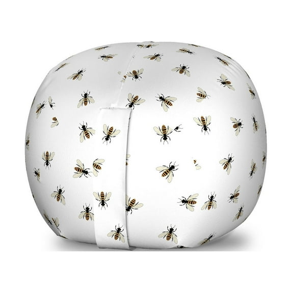 Queen Bee Storage Toy Bag Chair, Hand Drawn Flying Insects on a Plain Background, Stuffed Animal Organizer Washable Bag, Small Size, Earth Yellow Grey, by Ambesonne
