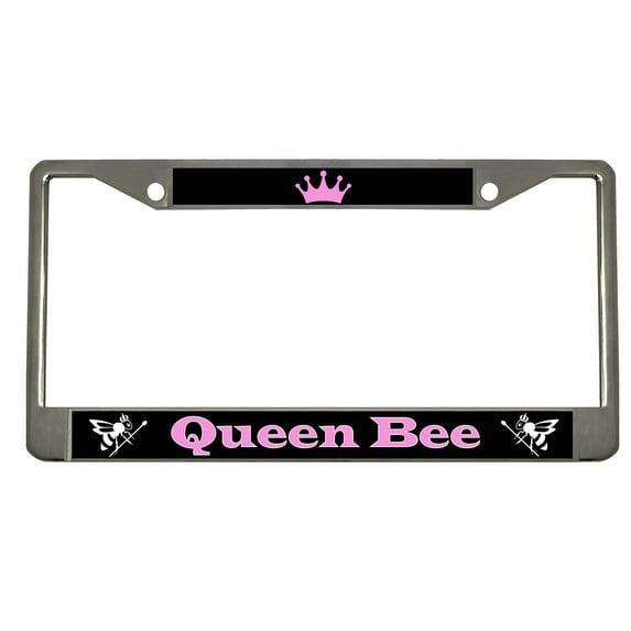 Queen Bee Style Metal License Plate Frame Personalized/Car Accessories Car Tag Holder Cover (Chrome/Black/L Pink)