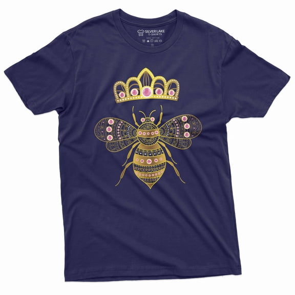 Queen Bee T-shirt Honey B Tee Shirt Bee with Crown Tee shirt popular culture Tee Shirt (Large Navy Blue)