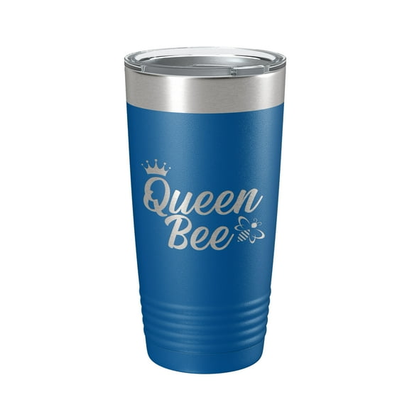 Queen Bee Tumbler Travel Mug Gift Insulated Laser Engraved Coffee Cup 20 oz Royal Blue