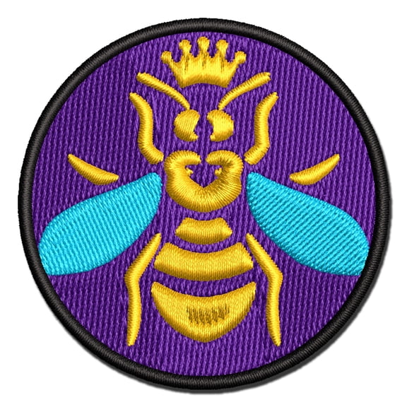 Queen Bee with Crown Honey Hive Applique Multi-Color Embroidered Iron-On Patch - 3 Inch Medium