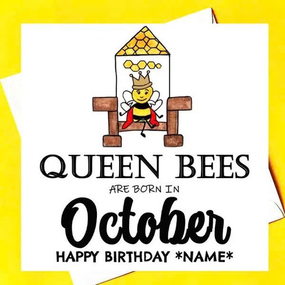Queen Bees Birthday Card for October – Cute Bee Design with Personalized Message Space – Perfect for October Birthdays