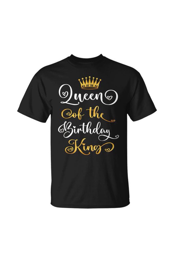 Queen of the Birthday Cotton Tee for Women Stylish Unisex T-Shirt for Birthday Party Celebration Soft Comfortable Fabric Casual Festive Wear, Size 2XL, Color Black