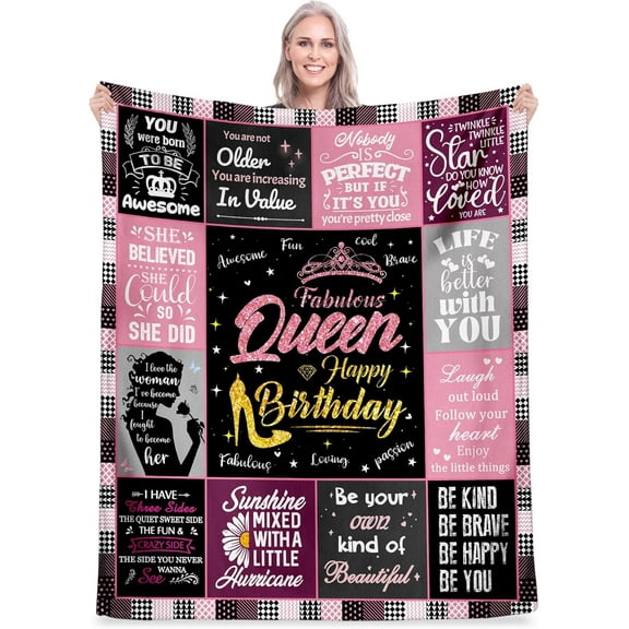 Queen Birthday Gifts for Women, Unique Happy Birthday Fleece Throw Blanket 50" x 60", Funny Women''s Birthday Decorations Gifts, Best Queen Birthday Gfit Ideas for Mom, Wife, Sister, Friends, Female