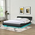 thumbnail image 1 of Queen Black Faux Leather Platform Bed Frame with RGB LED Lights & Remote/App Control, Modern Curve Design, Wood Slat Support, No Box Spring Needed, Easy Assembly, Bedroom Furniture, 1 of 11
