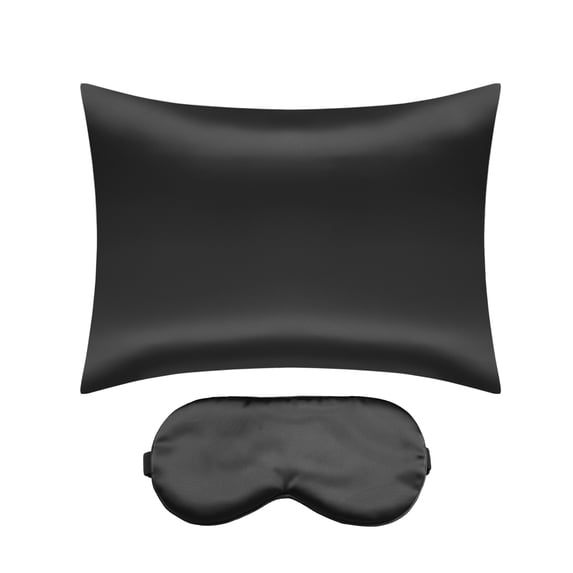 REGALWOVEN Satin Pillowcase Hidden Zipper with Sleep Eye Mask Queen Black