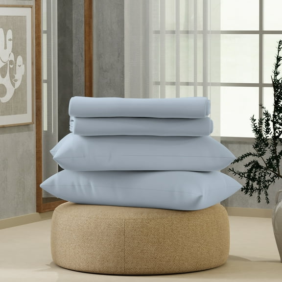 Color Sense Brushed Percale Cotton Blend - 4 Piece Bed Sheet Set - Cool & Crisp, Wrinkle Resistant - Queen Blue