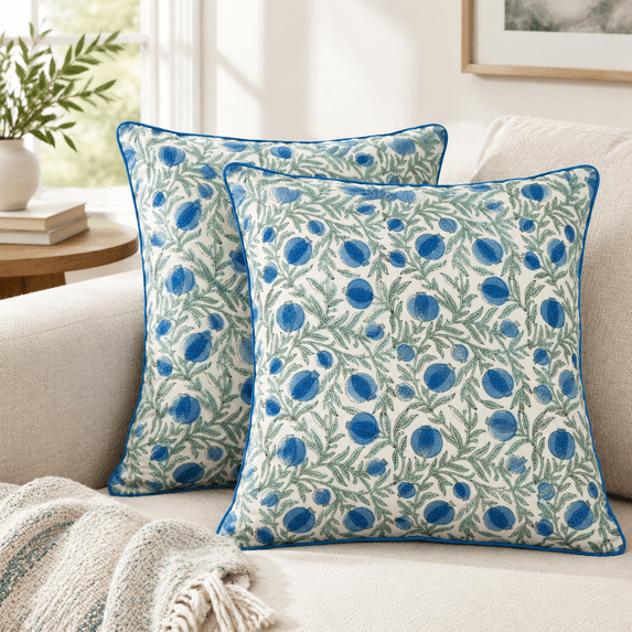 Queen Blue Hand Block Printtonow Cover 16x16 Inch Set Of 2 - Walmart.com