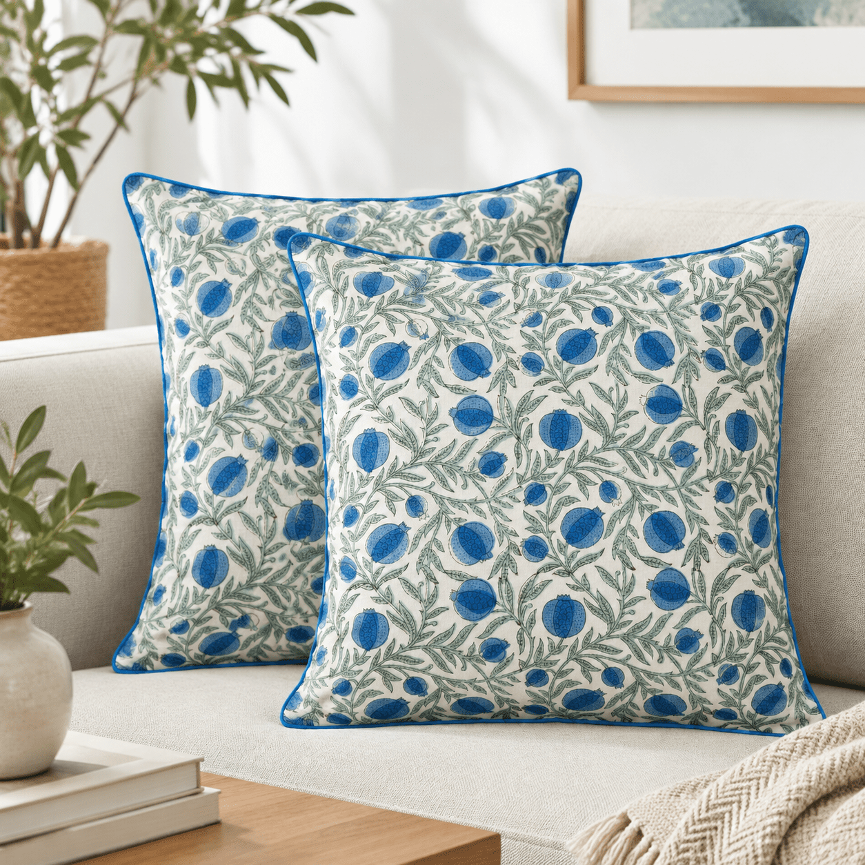 Queen Blue Hand Block Printtonow Cover 20x20 Inch Set Of 2 - Walmart.com