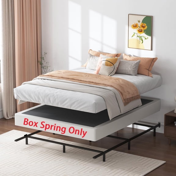 Queen Box Spring 7 Inch Low  Heavy Duty Metal Mattress Foundation with Easy Clean Fabric Cover