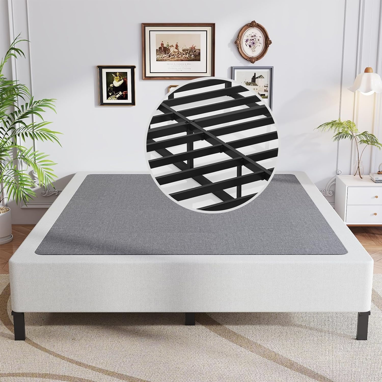 Queen Box Spring, 9 Inch Box Spring for Queen Bed, Heavy Duty Metal Frame Mattress Foundation Support for 3000lbs, Easy Assembly, Noise Free, Non Slip
