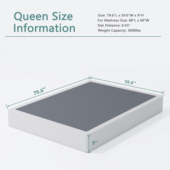 Queen Box Spring 9 Inch, Heavy Duty Mattress BoxSpring Foundation, Sturdy Queen Box Springs for Bed with Fabric Cover Set, Easy Assembly, Noise Free
