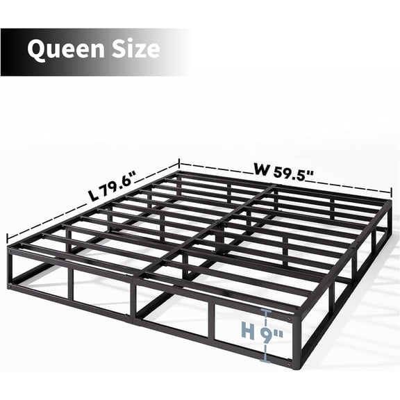 Queen Box Spring 9 Inch High  Strong Metal Frame Mattress Foundation Quiet Noise-Free Easy Assembly 3000lbs Max Weight Capacity