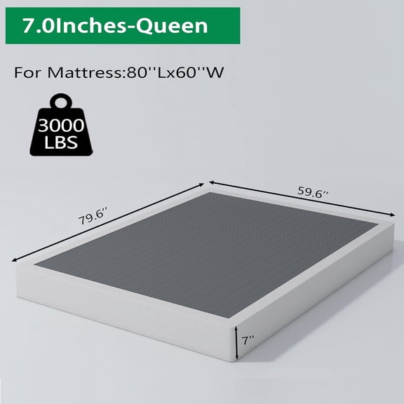 Queen Box Spring Foundation 7 Inch Heavy Duty Metal Mattress Support with Non-Slip Cover 3000lbs Capacity