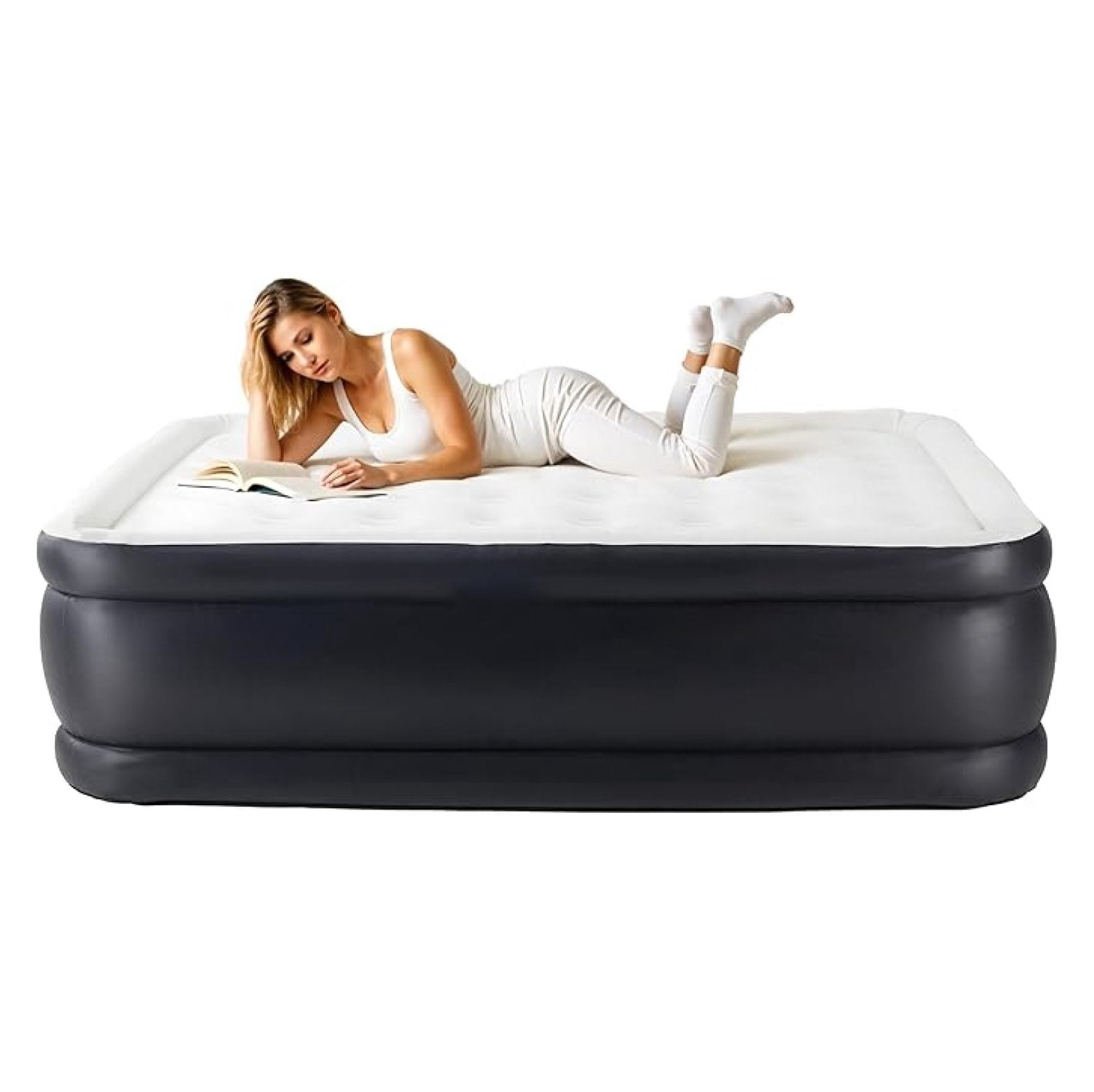 Queen Camping Air Mattress with Built-in Electric High-Speed Pump, 16" Bed Height, Blow Up Inflatable Airbed with Carrying Bag for Travel & Home Guests, Waterproof Foldable Portable