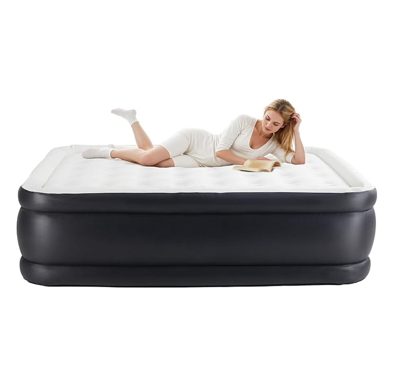 Queen Camping Air Mattress with Built-in Electric High-Speed Pump, 18" Bed Height, Blow Up Inflatable Airbed with Carrying Bag for Home Guests & Travel, Waterproof Foldable Portable