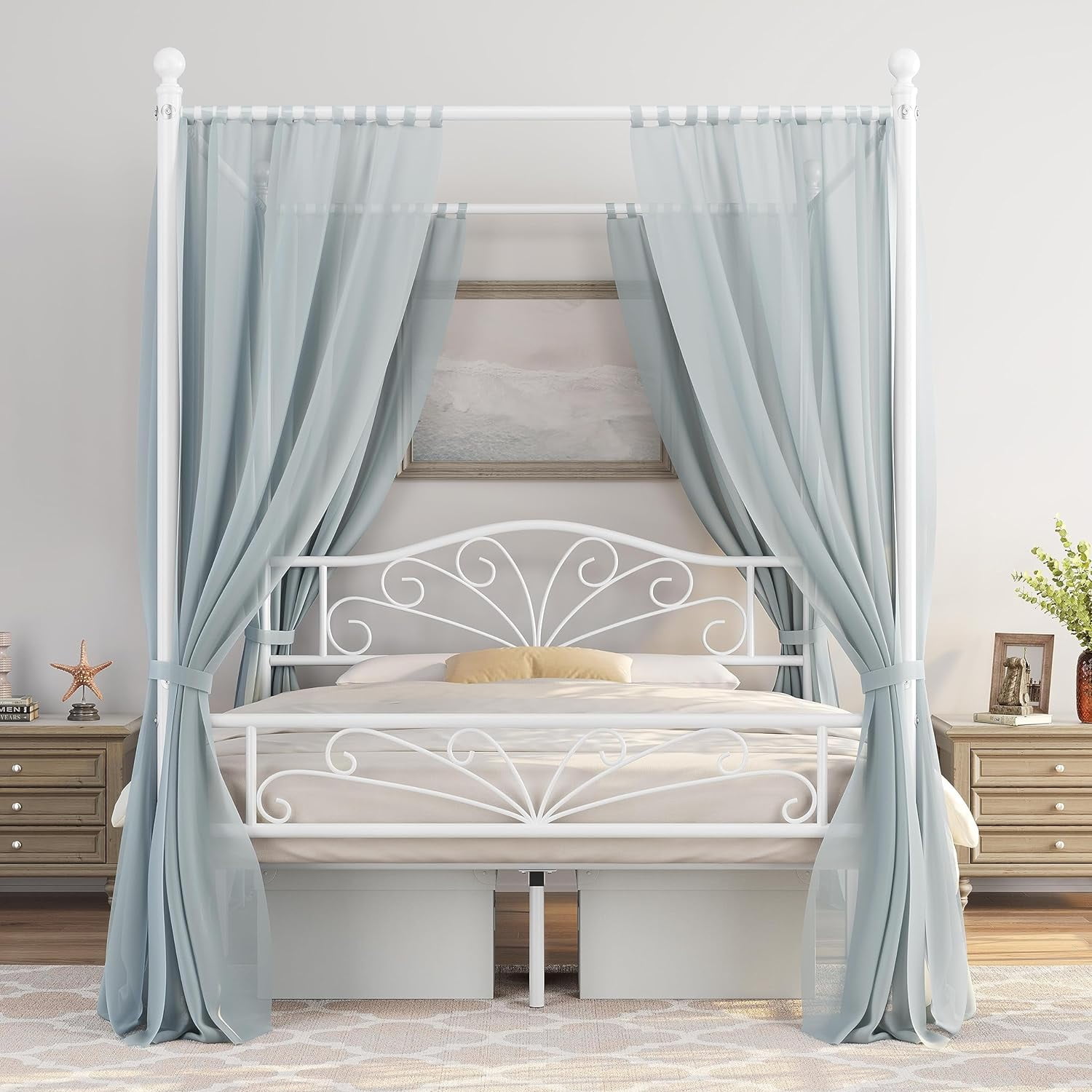 Queen Canopy Bed Frames Graceful Scroll Metal Canopy Bed/FourPoster Canopied Platform Bed with