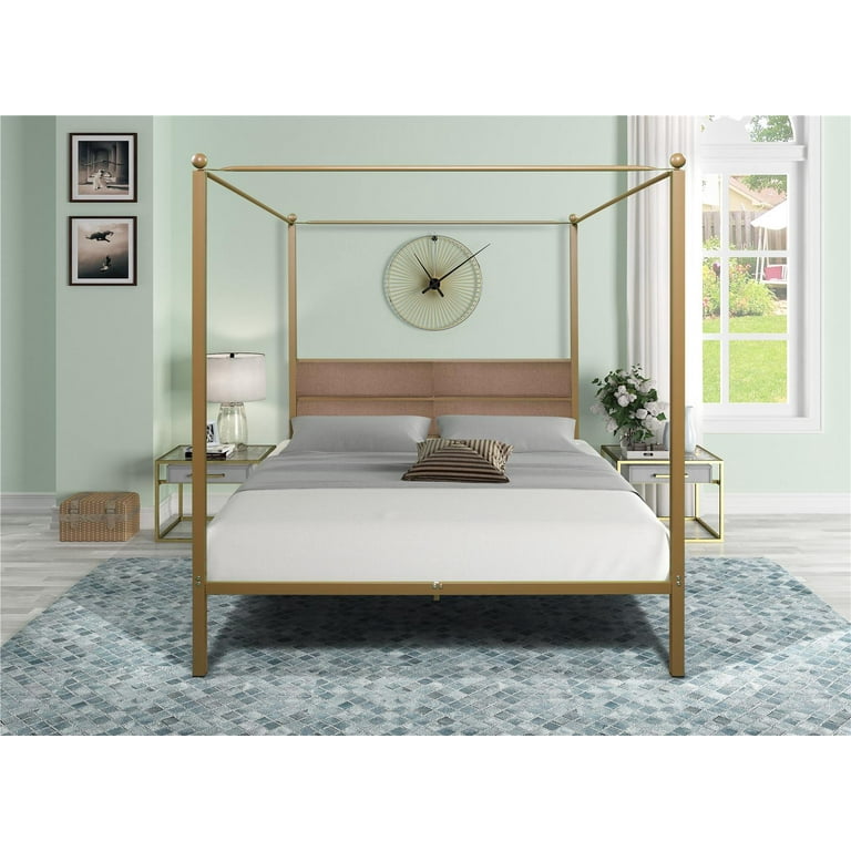 Queen Canopy Metal Upholstered Four poster Bed Frame Morden