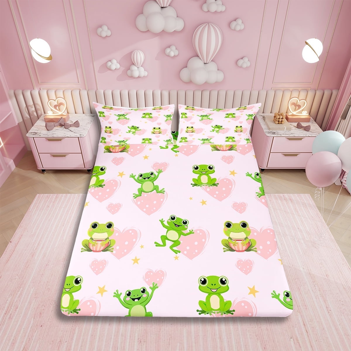 Queen Cartoon Frog Bed Sheets Set,Cute Frogs Sheet Set for Kids Boys ...
