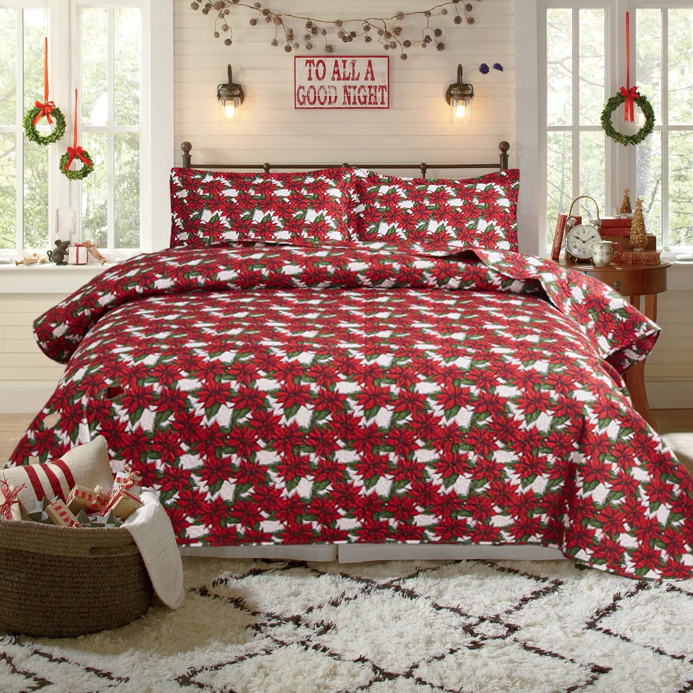 Queen Christmas Quilt Set Bedding Reversible Christmas Bedding Holiday