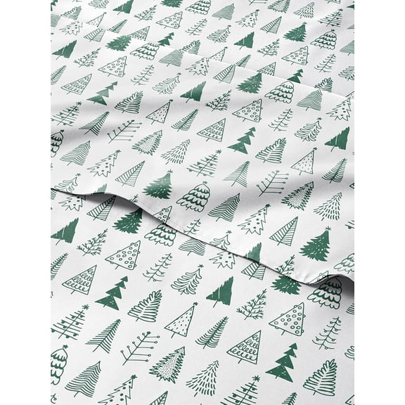Queen Christmas Tree Sheet Set - Holiday Xmas Pattern Bedding Deep Pockets Snug Fit 4 Piece Wrinkle Free Cooling Festive Winter Sheets for Women, Men, Kids & Teens