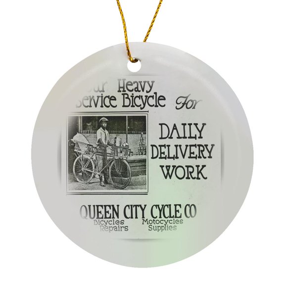3drose, Queen City Bicycle Shop Advertisment 3, Circle Porcelain Ornament
