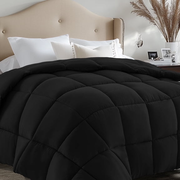 Vccoem Queen Comforter - Down Alternative Comforter Duvet Insert, All Season Bedding Quilted Comforter with Corner Tabs, Machine Washable, Soft Comforter Only, Black