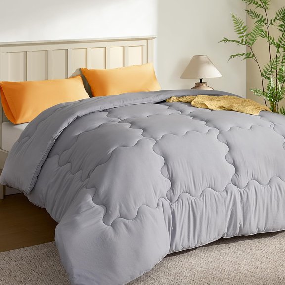 Queen Comforter Duvet Insert - All Season Down Alternative Quilted Bedding, Ultra Soft Lightweight with 4 Corner Tabs, Machine Washable Queen Size Bed Comforter, Light Grey 88 x 88 Inches