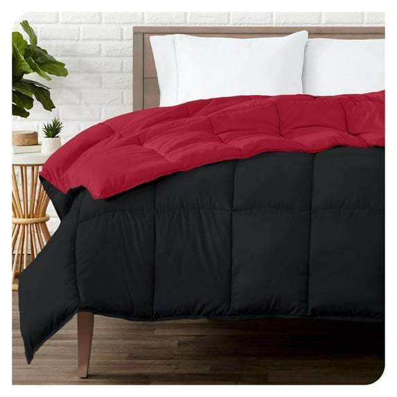 Queen Comforter - Reversible Colors - Goose Down Alternative - Ultra-Soft - Premium 1800 Series - All Season Warmth - Bedding Comforter (Queen, Black/Red)