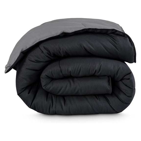 Queen Comforter - Reversible Colors - Goose Down - Ultra-Soft - Premium 1800 Series - All Season Warmth - Bedding Comforter (Queen, Black/Grey)